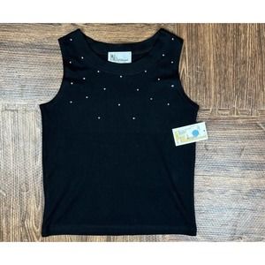 Vintage Y2K Mili Designs Womens Tank Top Black Rhinestone Embellished Tank NWT
